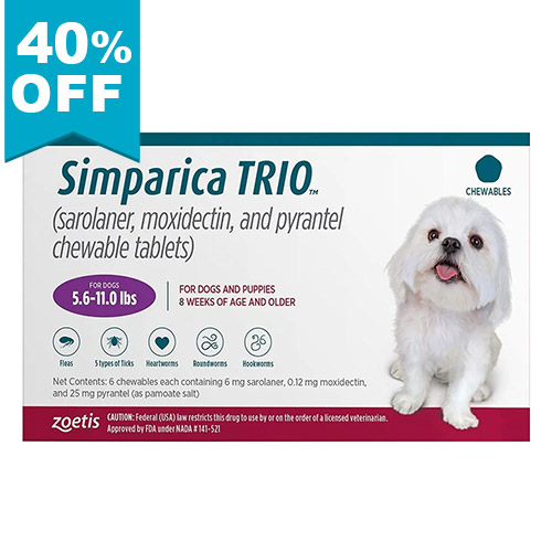 40% Off Simparica Trio For Dogs 5.6-11 Lbs (Purple) 3 Doses