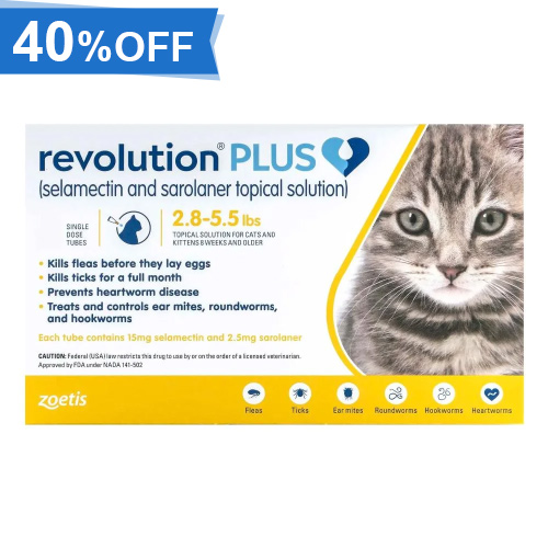 40% Off Revolution Plus For Kittens And Small Cats 2.8-5.5lbs (Yellow) 12 Pack