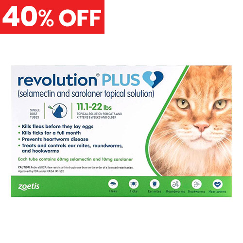 40% Off Revolution Plus For Large Cats 11-22lbs (Green) 12 Pack