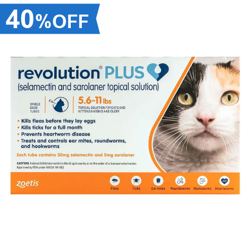 40% Off Revolution Plus For Medium Cats 5.5-11lbs (Orange) 12 Pack