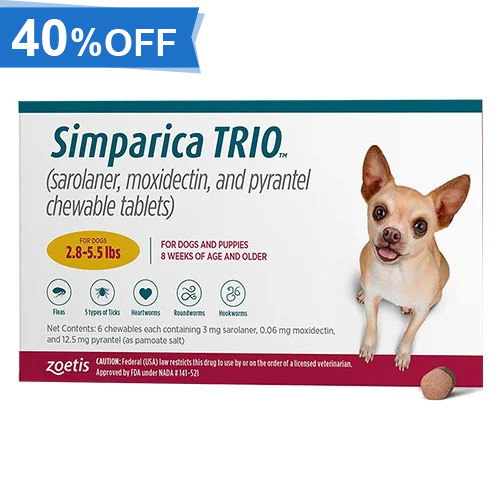 40% Off Simparica Trio For Dogs 2.8-5.5 Lbs (Gold) 3 Chews