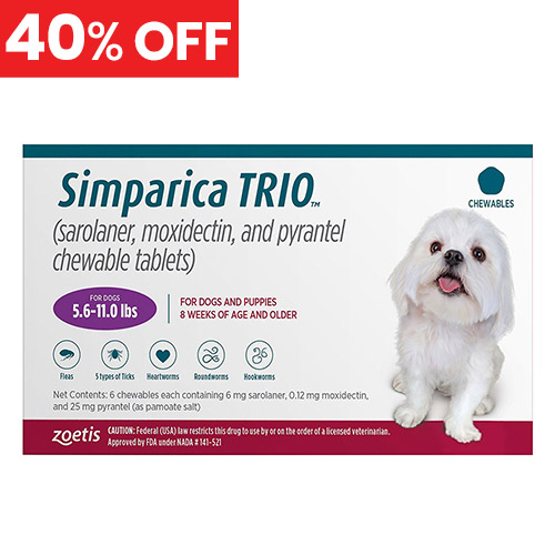 40% Off Simparica Trio For Dogs 5.6-11 Lbs (Purple) 3 Chews