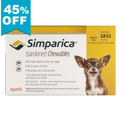 45% Off Simparica For Dogs 2.8-5.5 Lbs (Yellow) 3 Doses