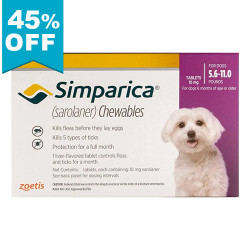 45% Off Simparica For Dogs 5.6-11 Lbs (Purple) 3 Doses