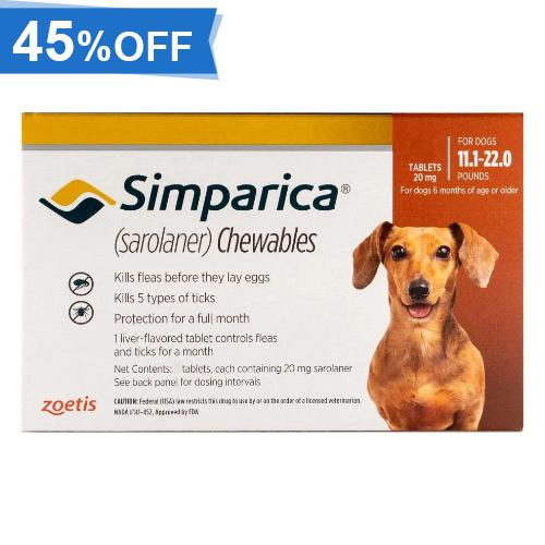 45% Off Simparica For Dogs 11.1-22 Lbs (Brown) 3 Pack