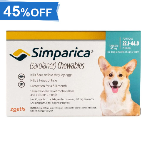 45% Off Simparica For Dogs 22.1-44 Lbs (Blue) 6 Pack