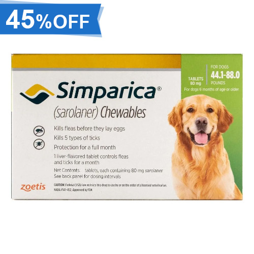 45% Off Simparica For Dogs 44.1-88 Lbs (Green) 3 Pack