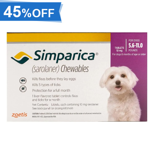 45% Off Simparica For Dogs 5.6-11 Lbs (Purple) 3 Pack