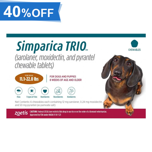 45% Off Simparica Trio For Dogs 11.1-22 Lbs (Caramel) 3 Chews