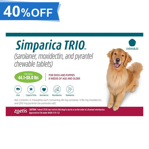 45% Off Simparica Trio For Dogs 44.1-88 Lbs (Green) 3 Chews