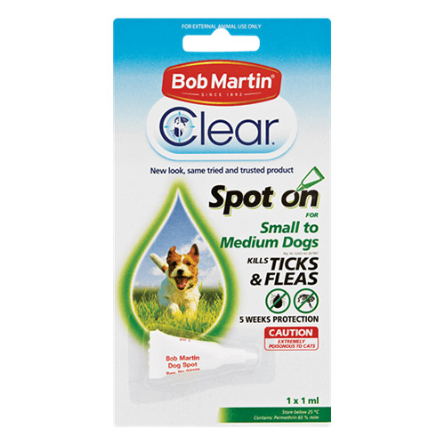 Bob Martin Clear Ticks & Fleas Spot On For Small To Medium Dogs 1x1ml 1 Pack