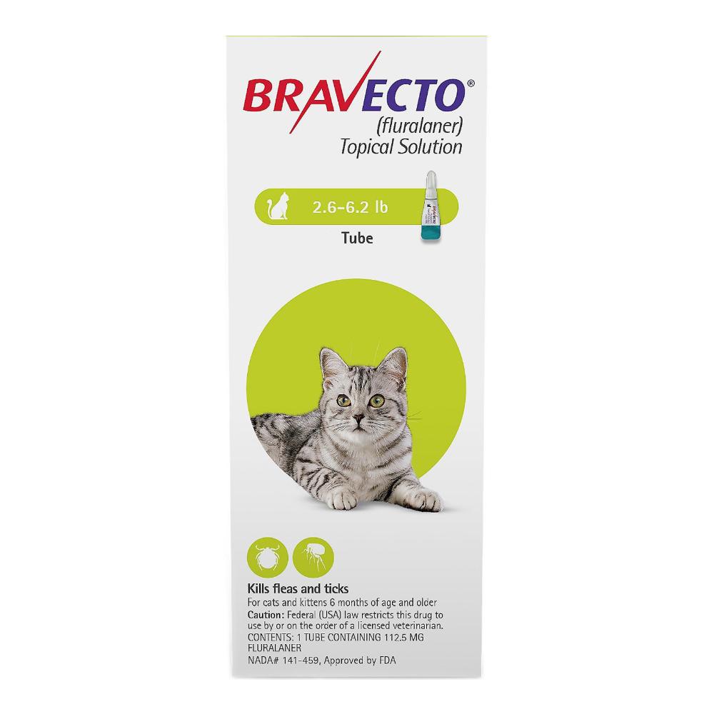 Bravecto Spot-On For Small Cats 2.6 Lbs - 6.2 Lbs (Green) 1 Pack