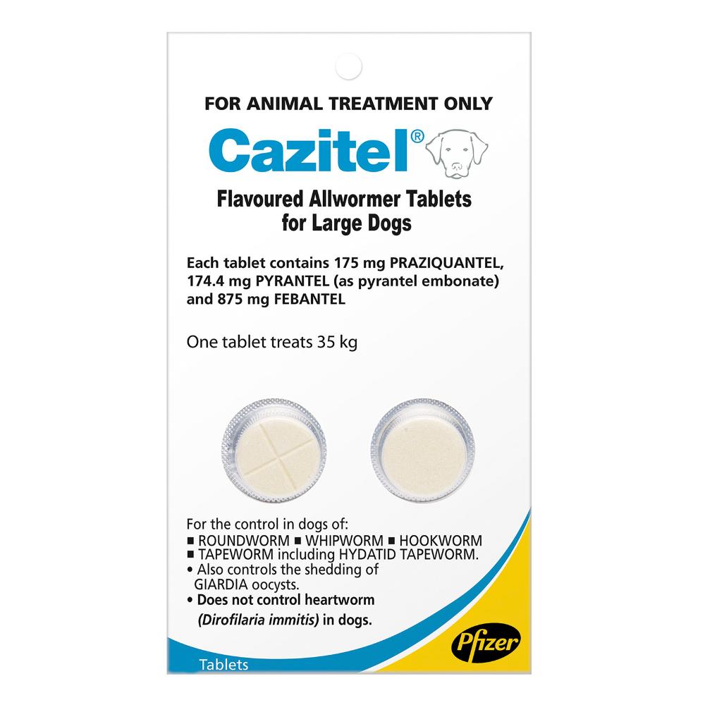 Cazitel Flavoured Allwormer For Large Dogs 35kg (Blue) - 77lbs 2 Tablets