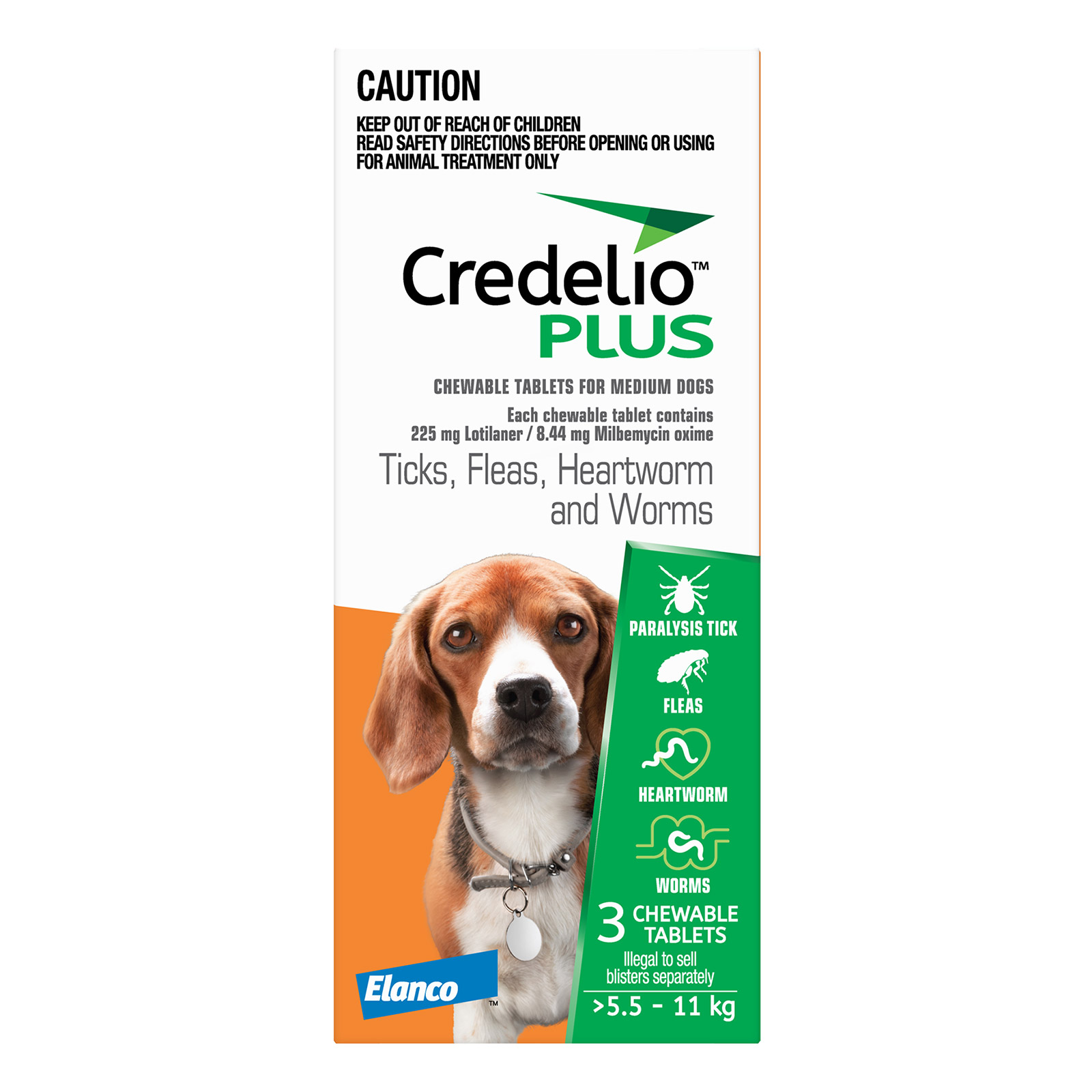 Credelio Plus For Medium Dog 12.1lbs - 24lbs (5.5-11kg) Orange 12 Chews