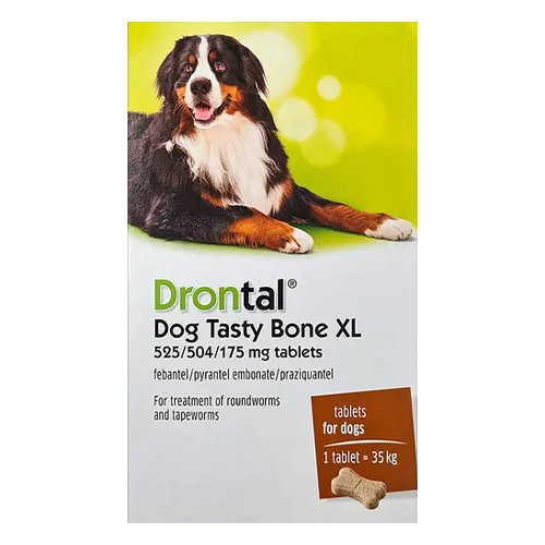 Drontal Chewables For Dogs Up To 35kg (Red) - 77lbs 2 Chews