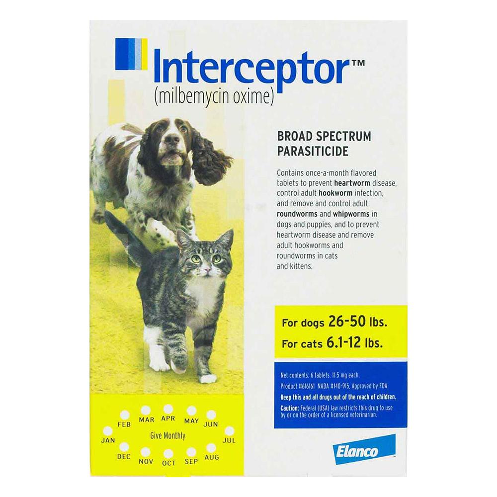 Interceptor For Dogs 26-50 Lbs (Yellow) 12 Chews