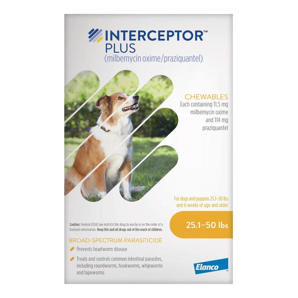 Interceptor Plus Chew For Dogs 25.1 - 50lbs (Yellow) 12 Chews