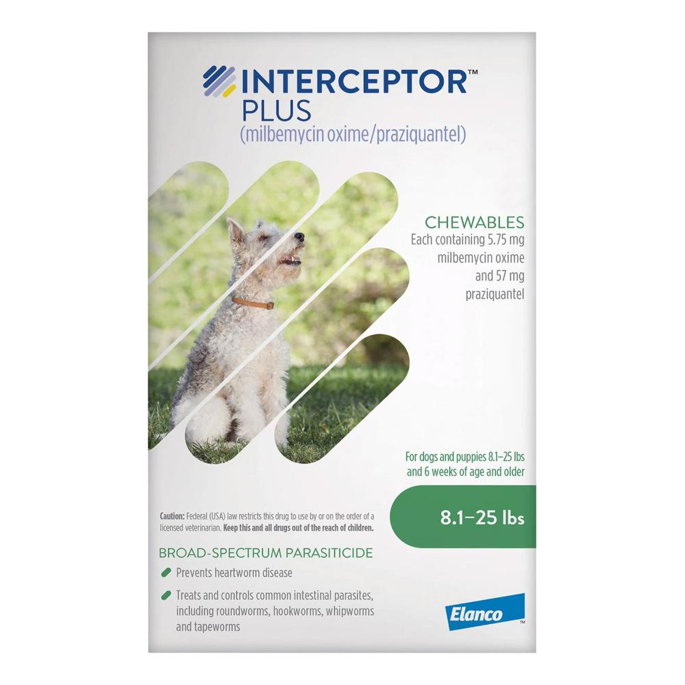 Interceptor Plus Chew For Dogs 8.1 - 25lbs (Green) 12 Chews