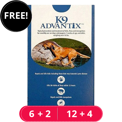 K9 Advantix Extra Large Dogs Over 55 Lbs (Blue) 12 Doses + 4 Free