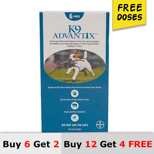 K9 Advantix Medium Dogs 11-20 Lbs (Aqua) 12 + 4 Doses Free