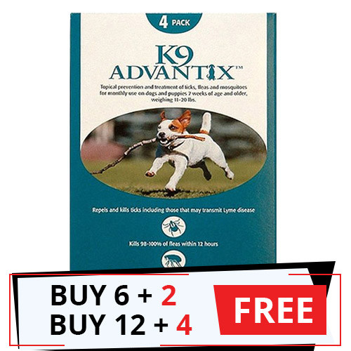 K9 Advantix Medium Dogs 11-20 Lbs (Aqua) 6 Doses + 2 Free