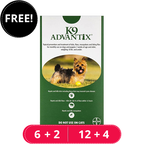 K9 Advantix Small Dogs/Pups 1-10 Lbs (Green) 12 Doses + 4 Free