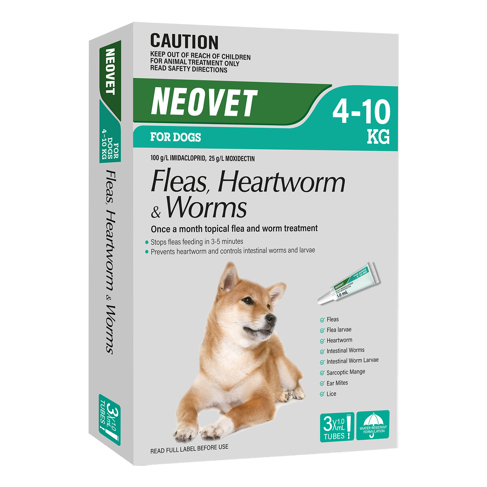 Neovet Spot-On For Medium Dogs 8.8 To 22lbs (Aqua) 6 Pipettes