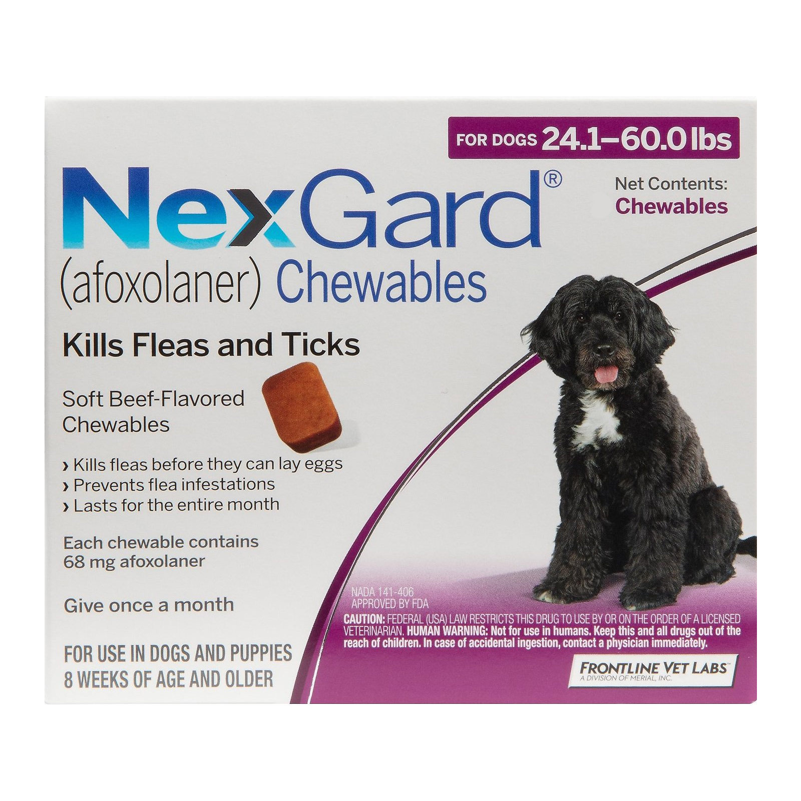 Nexgard For Large Dogs 24.1-60 Lbs (Purple) 68mg 12 Chews