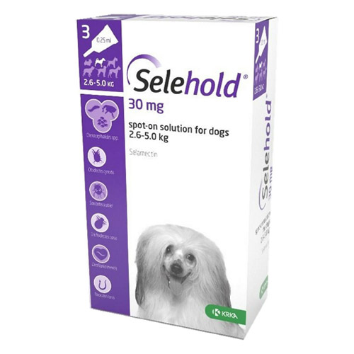 Selehold (Selamectin) For Very Small Dogs 5.5-11lbs (Purple) 30mg/0.25ml 6 Pack