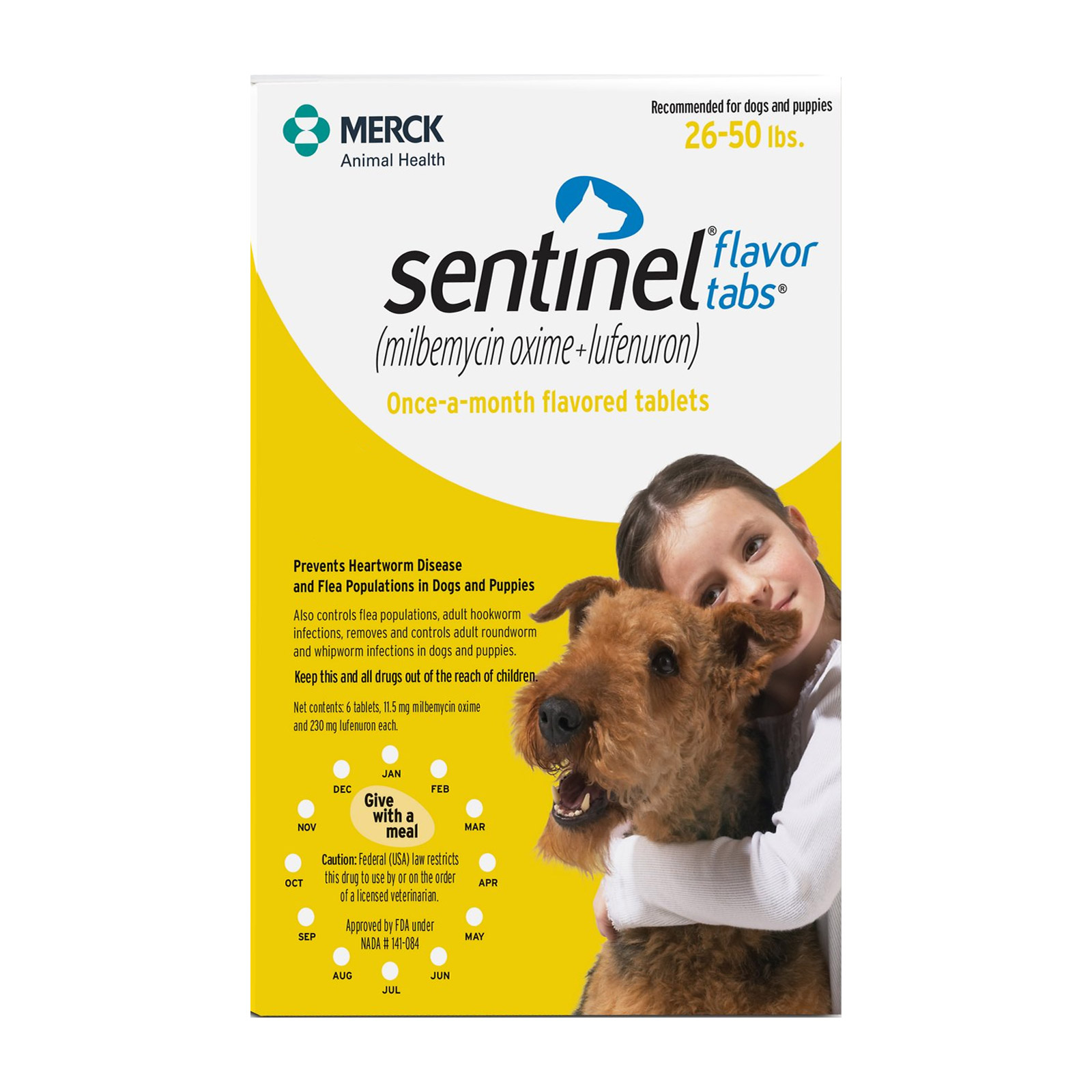 Sentinel For Dogs 26-50 Lbs (Yellow) 6 Chews